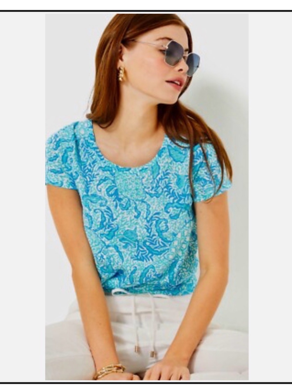 Lilly Pulitzer Turquoise & Aqua Paisley Short-Sleeve Top